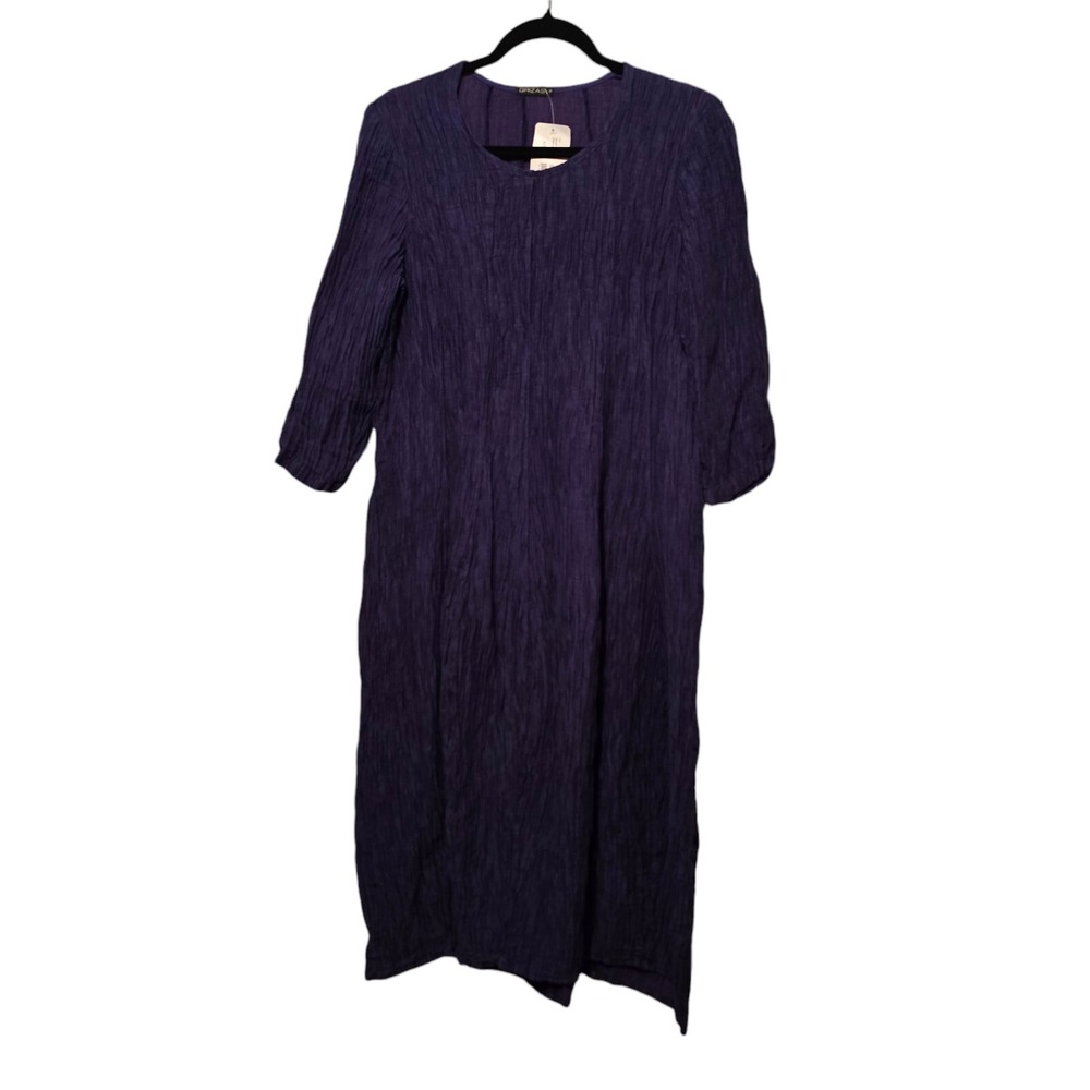 Grizas NWT $239 Dress Women SM Violet Lagenlook Crinkle Linen Silk Artsy Luxury